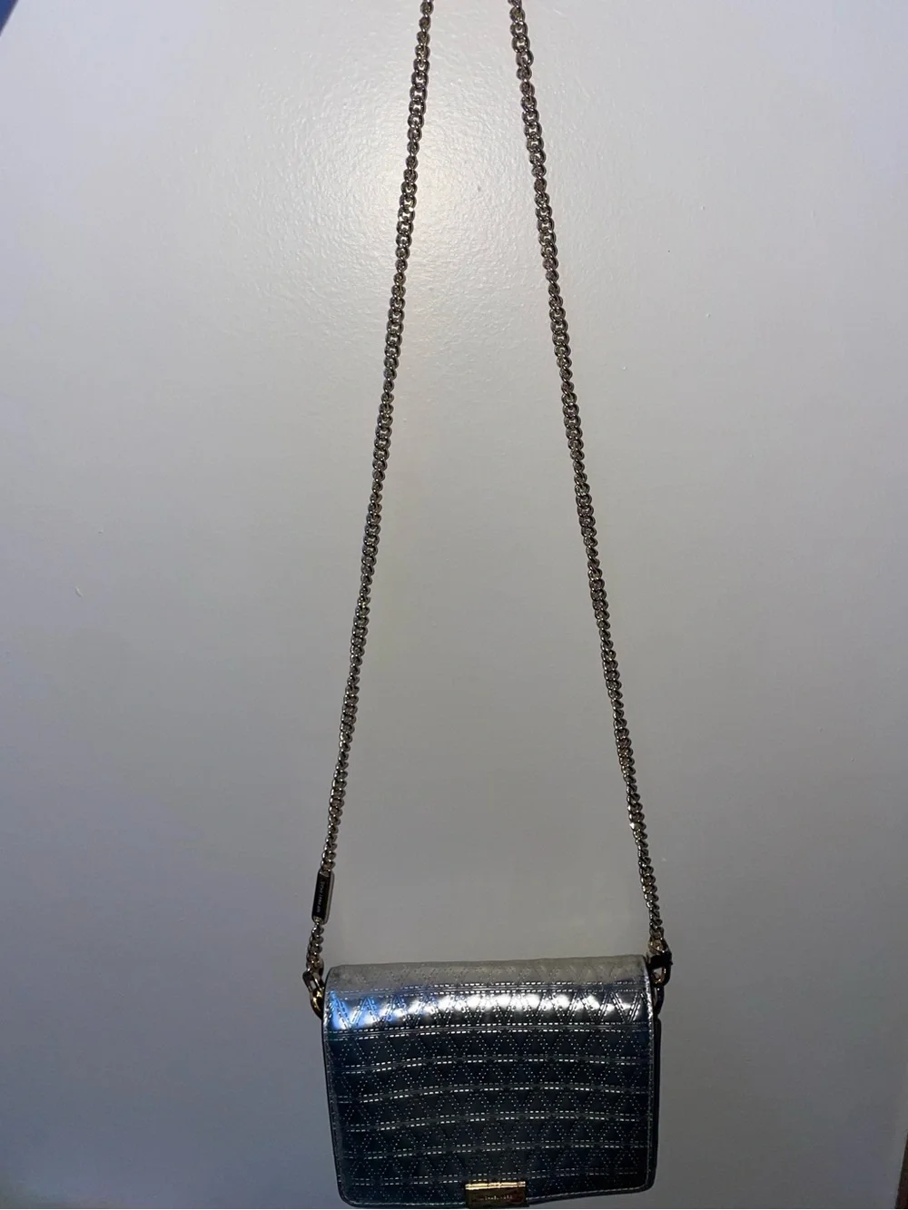 Michael Kors Metallic Silver Geometric Quilted Convertible Crossbody Bag – Gold